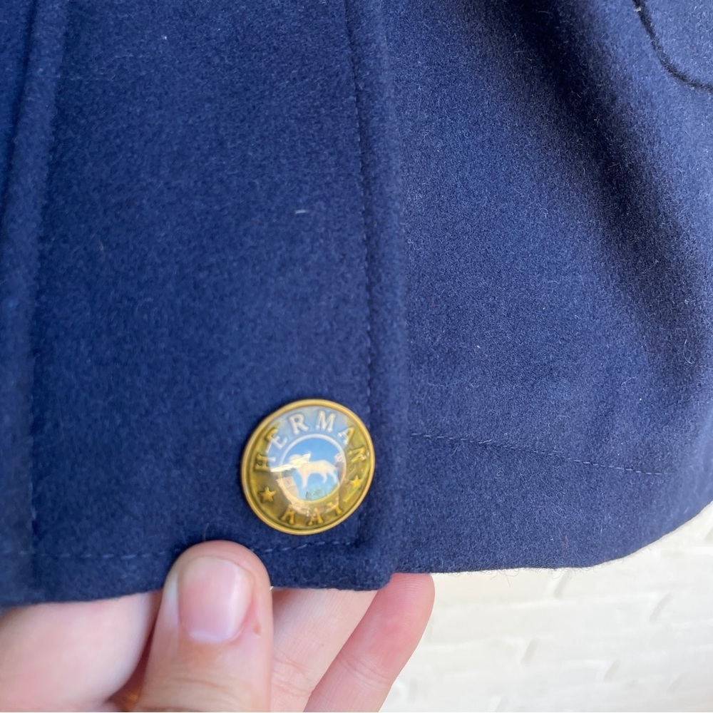 Vintage Wool Blend Navy Coat with Cream Collar longer style - Picture 5 of 13